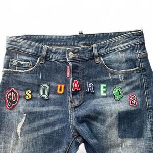 DSQUARED2 Men Slim Fit Distressed Denim Jeans with Embroidered Logo - 34
